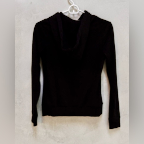 H2H Size Small Black Zipper Sweatshirt with Hood White Drawstring Tie Autumn - Picture 10 of 10